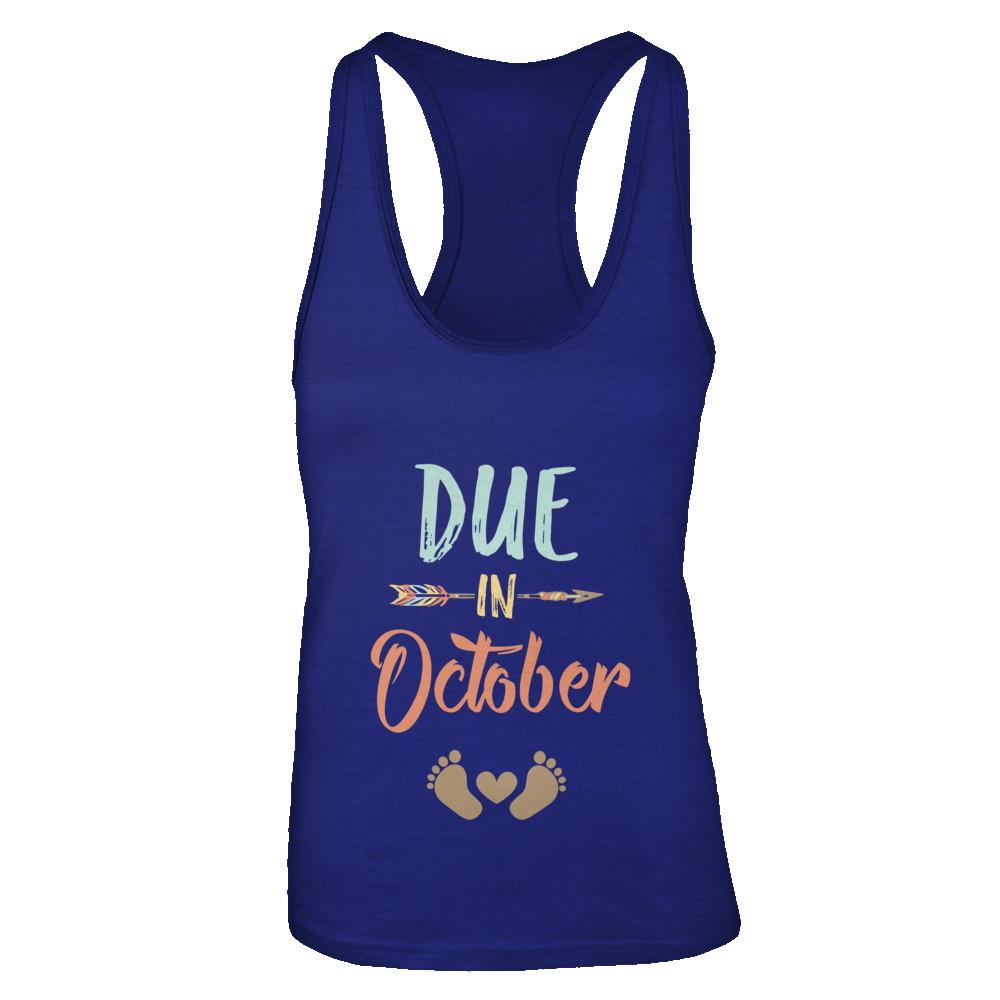 Due Date October 2021 Announcement Mommy Bump Pregnancy-T-Shirt & Tank Top-Women's Ideal Racerback Tank-Royal