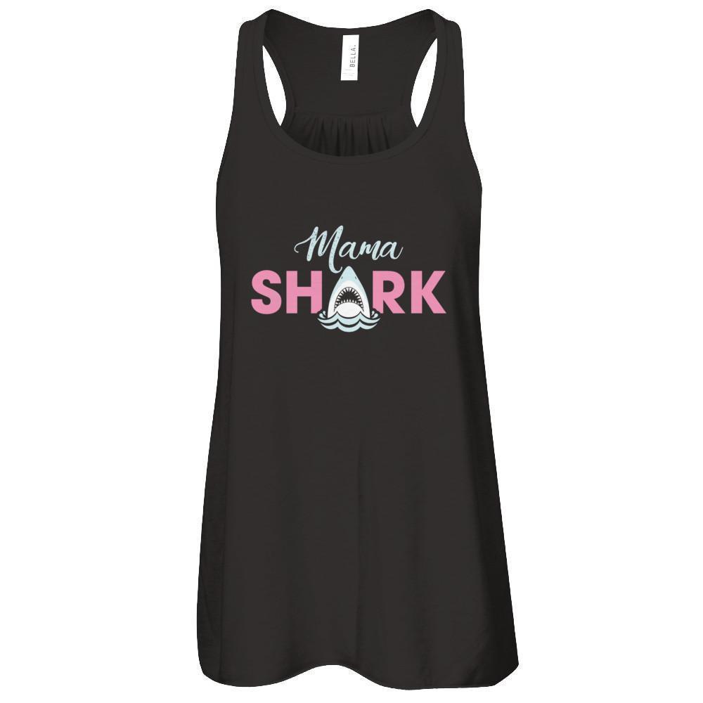 Mama Shark Lovers Best Mom-T-Shirt & Tank Top-Women's Flowy Racerback Tank-Black