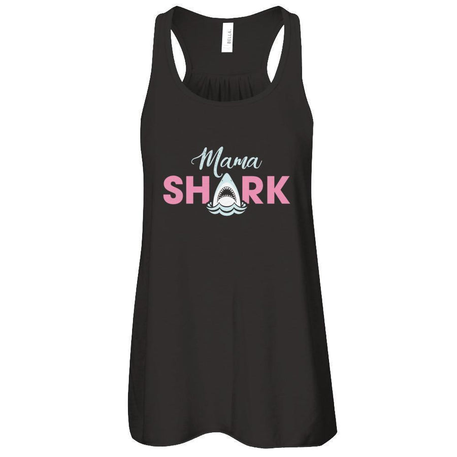 Mama Shark Lovers Best Mom-T-Shirt & Tank Top-Women's Flowy Racerback Tank-Black