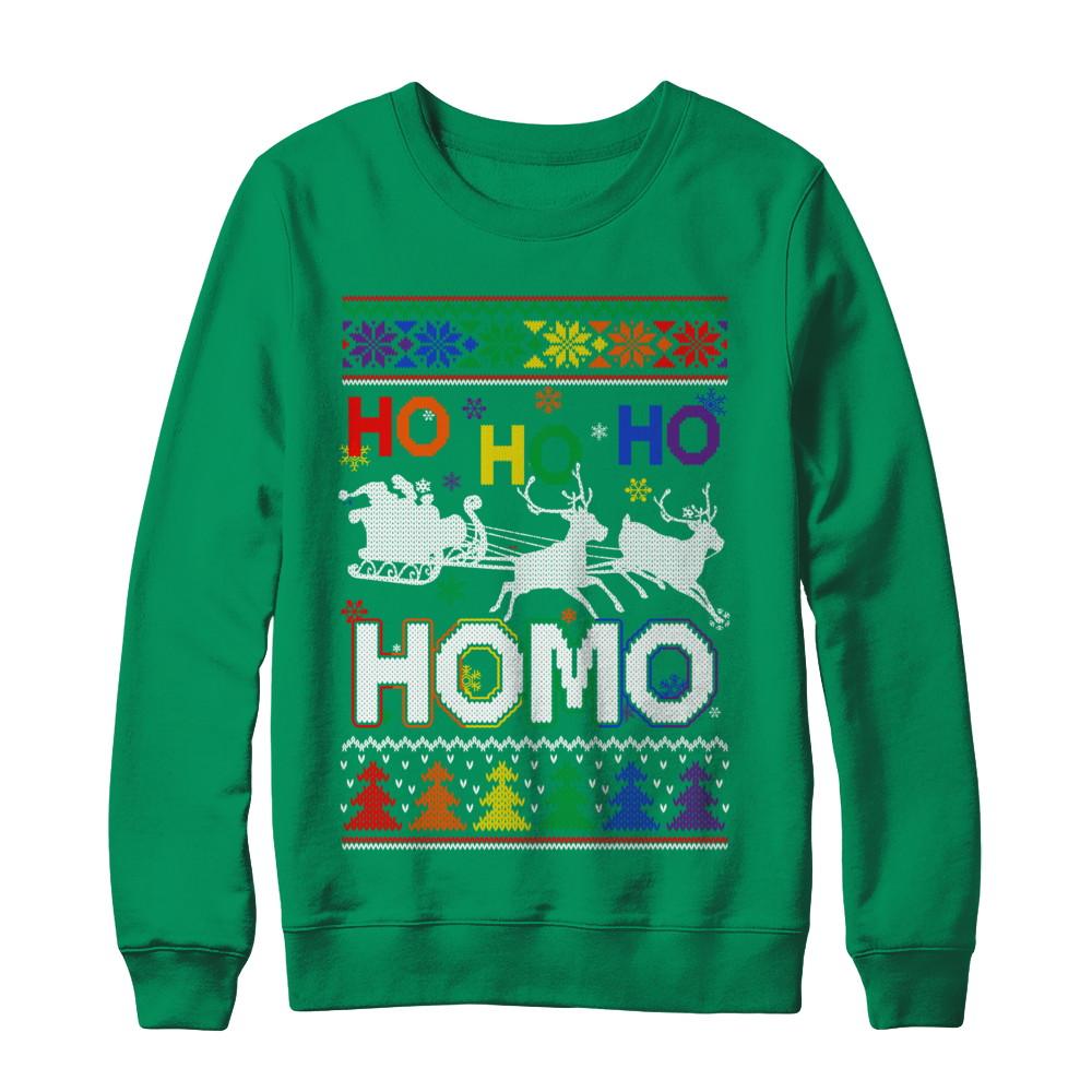 Ho Ho Ho Homo Santa LGBT Gay Ugly Christmas Sweater-T-Shirt & Sweatshirt-Crewneck Sweatshirt-Irish Green