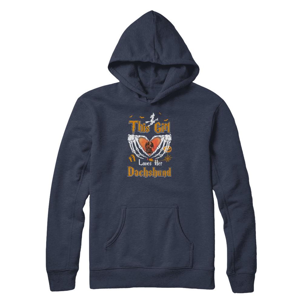 This Girl Love Her Dog Dachshund Halloween-T-Shirt & Tank Top-Pullover Hoodie-Navy