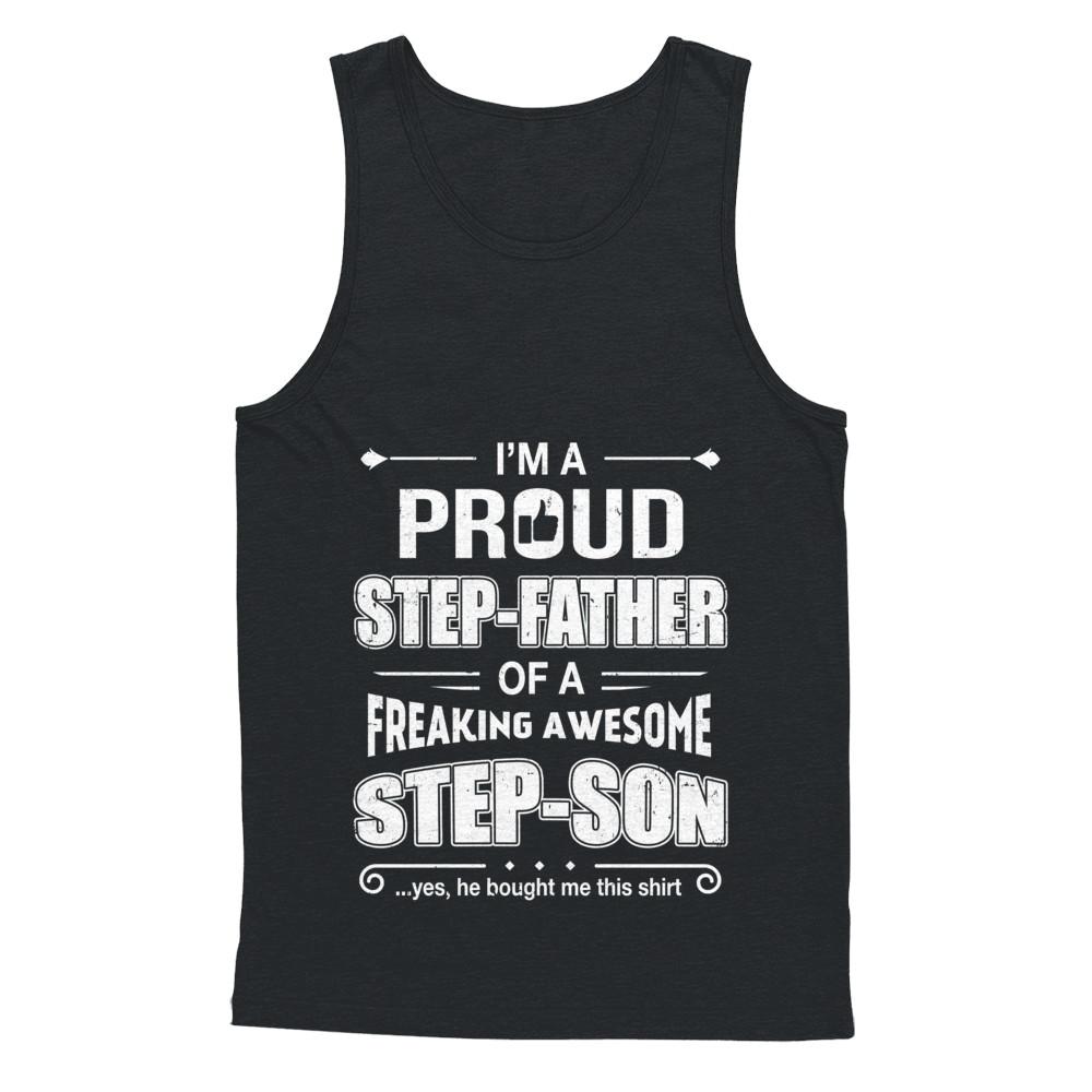 I'm A Proud Step-Father Of Awesome Step-Son Fathers Day-T-Shirt & Hoodie-Unisex Tank-Black
