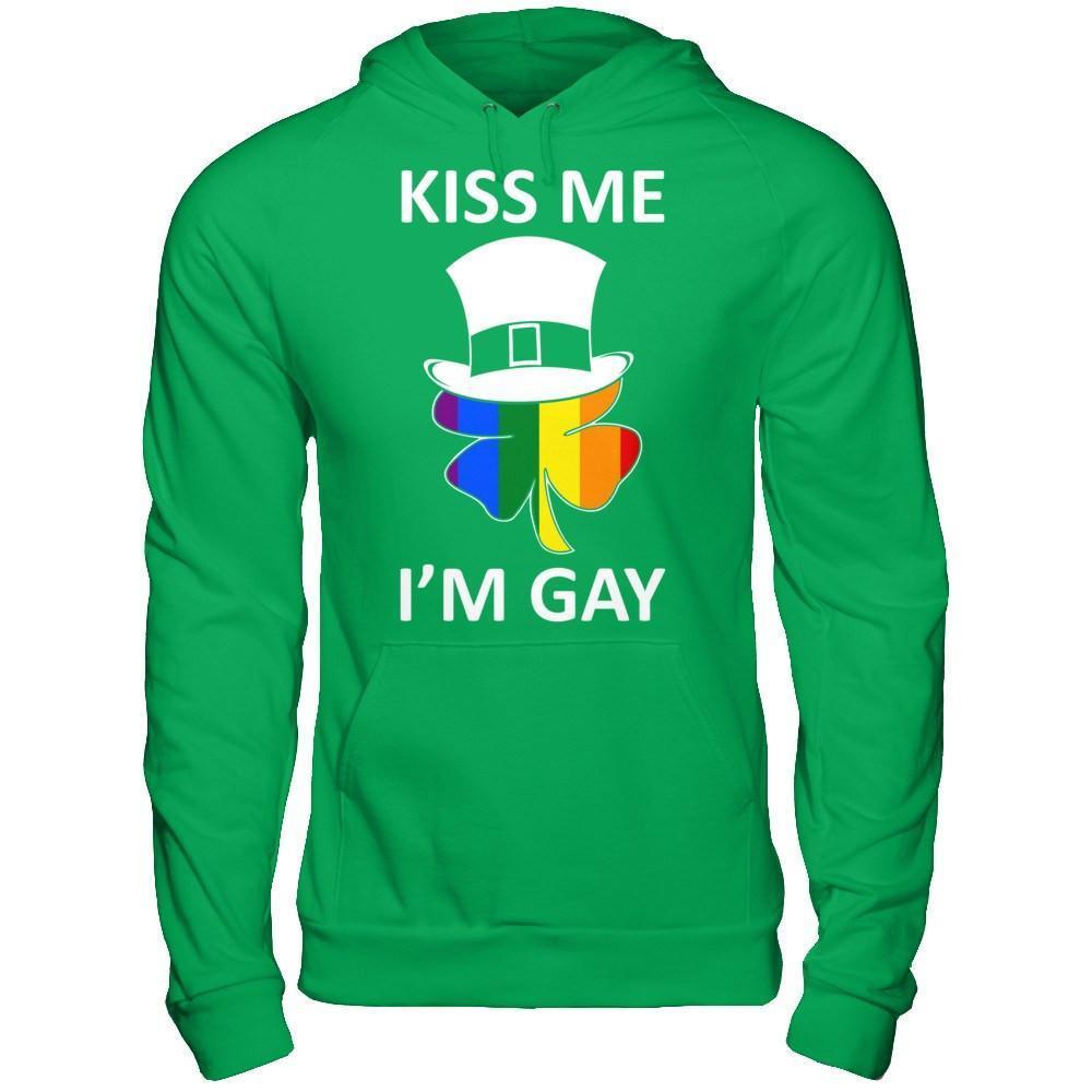 Kiss Me I'm Gay Lgbt St Patrick's Day-T-Shirt & Hoodie-Pullover Hoodie-Irish Green