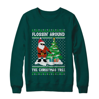 Flossin' Around The Christmas Tree Flossing Ugly Sweater-T-Shirt & Sweatshirt-Crewneck Sweatshirt-Deep Forest