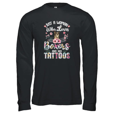 Just A Woman Who Loves Boxers And Has Tattoos-T-Shirt & Tank Top-Long Sleeve T-Shirt-Black
