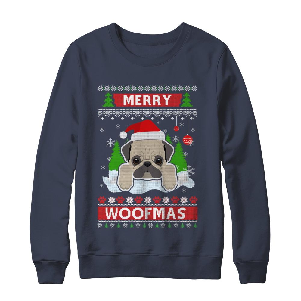 Pug Merry Woofmas Ugly Christmas Sweater-T-Shirt & Sweatshirt-Crewneck Sweatshirt-Navy