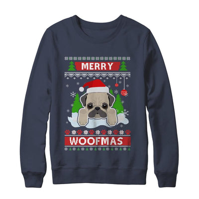 Pug Merry Woofmas Ugly Christmas Sweater-T-Shirt & Sweatshirt-Crewneck Sweatshirt-Navy