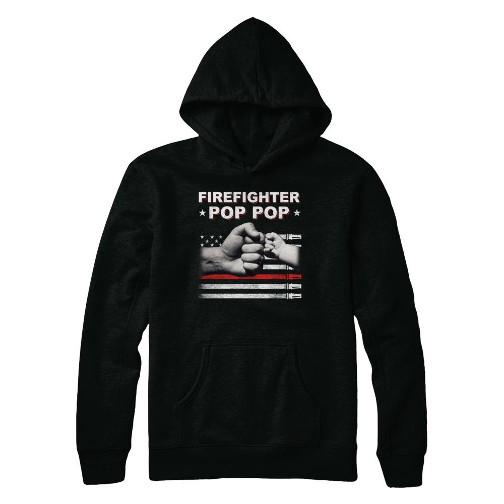 Firefighter Fireman Pop Pop American Flag Fathers Day-T-Shirt & Hoodie-Pullover Hoodie-Black