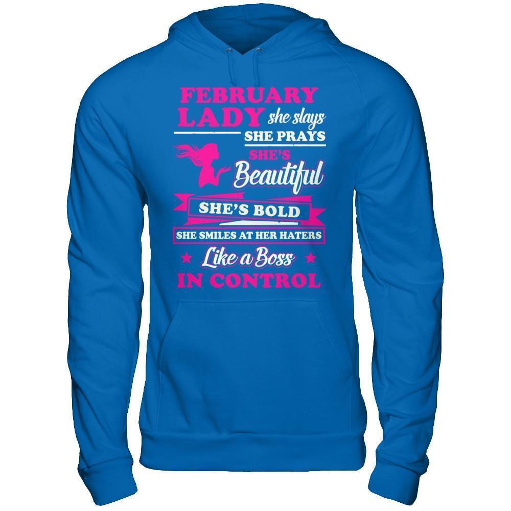 February Lady She Slays She Prays She's Beautiful She's Bold-T-Shirt & Hoodie-Pullover Hoodie-Royal