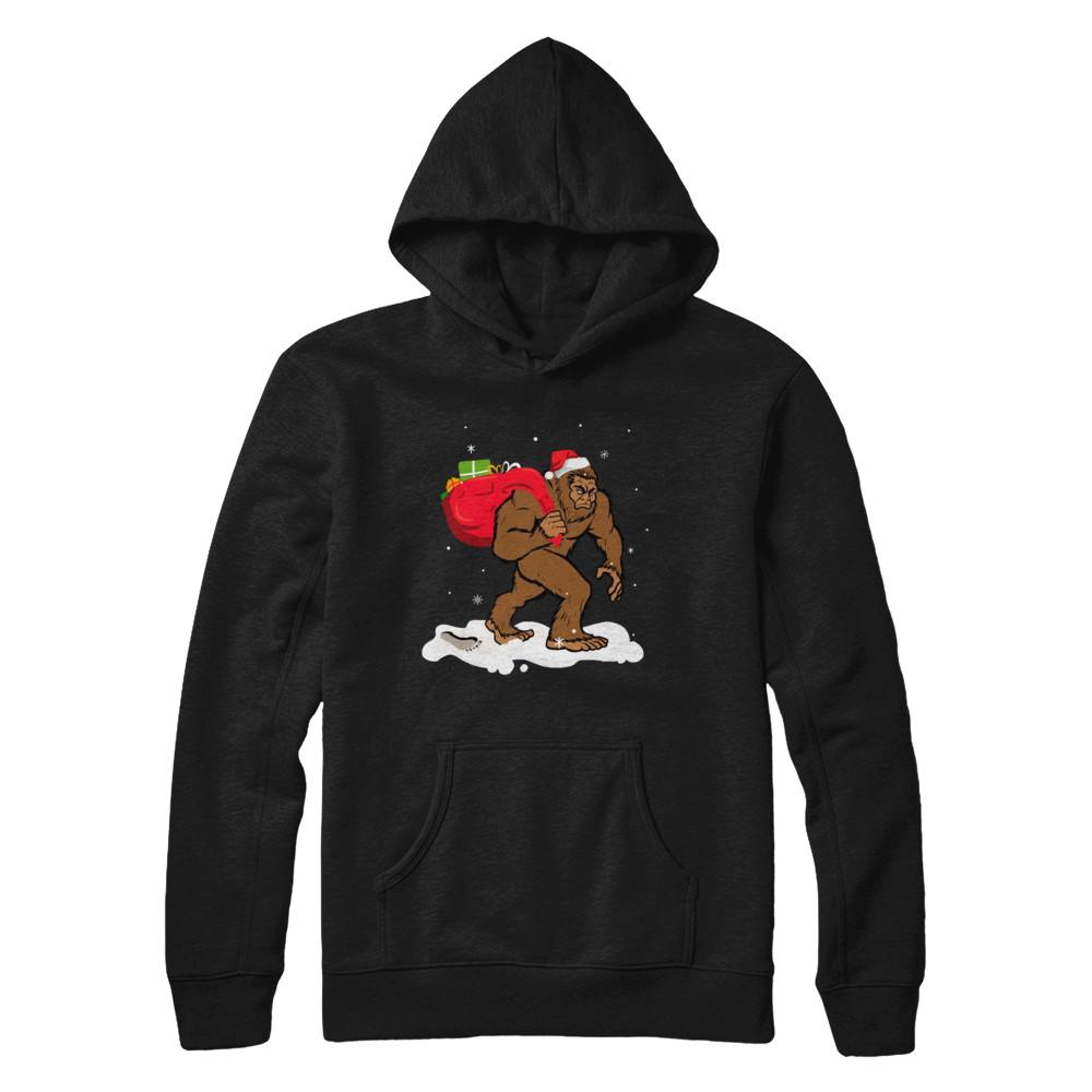 Bigfoot Santa Christmas Boys Men Sasquatch Xmas Gift-T-Shirt & Sweatshirt-Pullover Hoodie-Black
