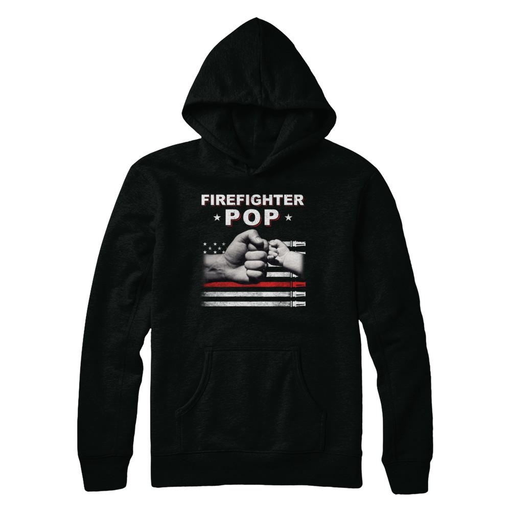 Firefighter Fireman Pop American Flag Fathers Day-T-Shirt & Hoodie-Pullover Hoodie-Black