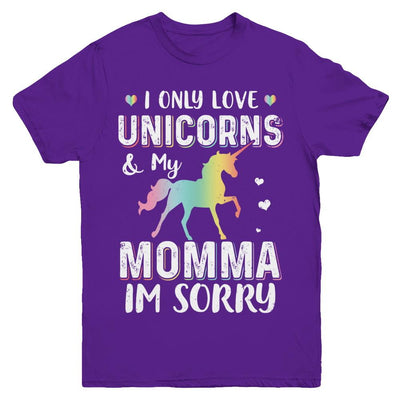 I Only Love Unicorns And My Momma I'm Sorry Youth-Youth Shirt-Youth T-Shirt-Purple