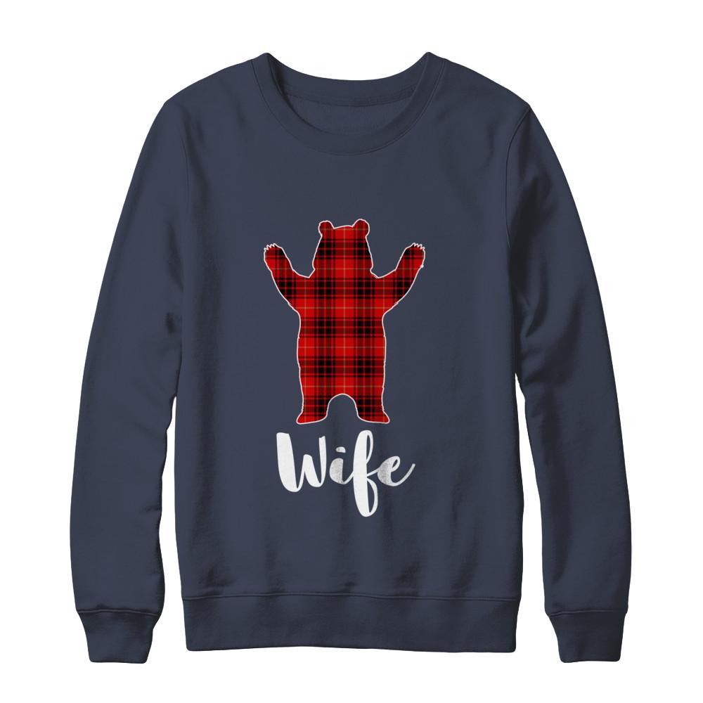 Red Wife Bear Buffalo Plaid Family Christmas Pajamas-T-Shirt & Sweatshirt-Crewneck Sweatshirt-Navy