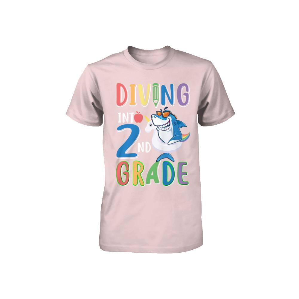 Diving Into 2nd Grade Back To School Shark Youth-Youth Shirt-Toddler T-Shirt-Pink
