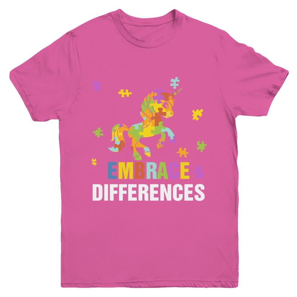 Autism Awareness Puzzle Piece Unicorn Embrace Differences Youth-Youth Shirt-