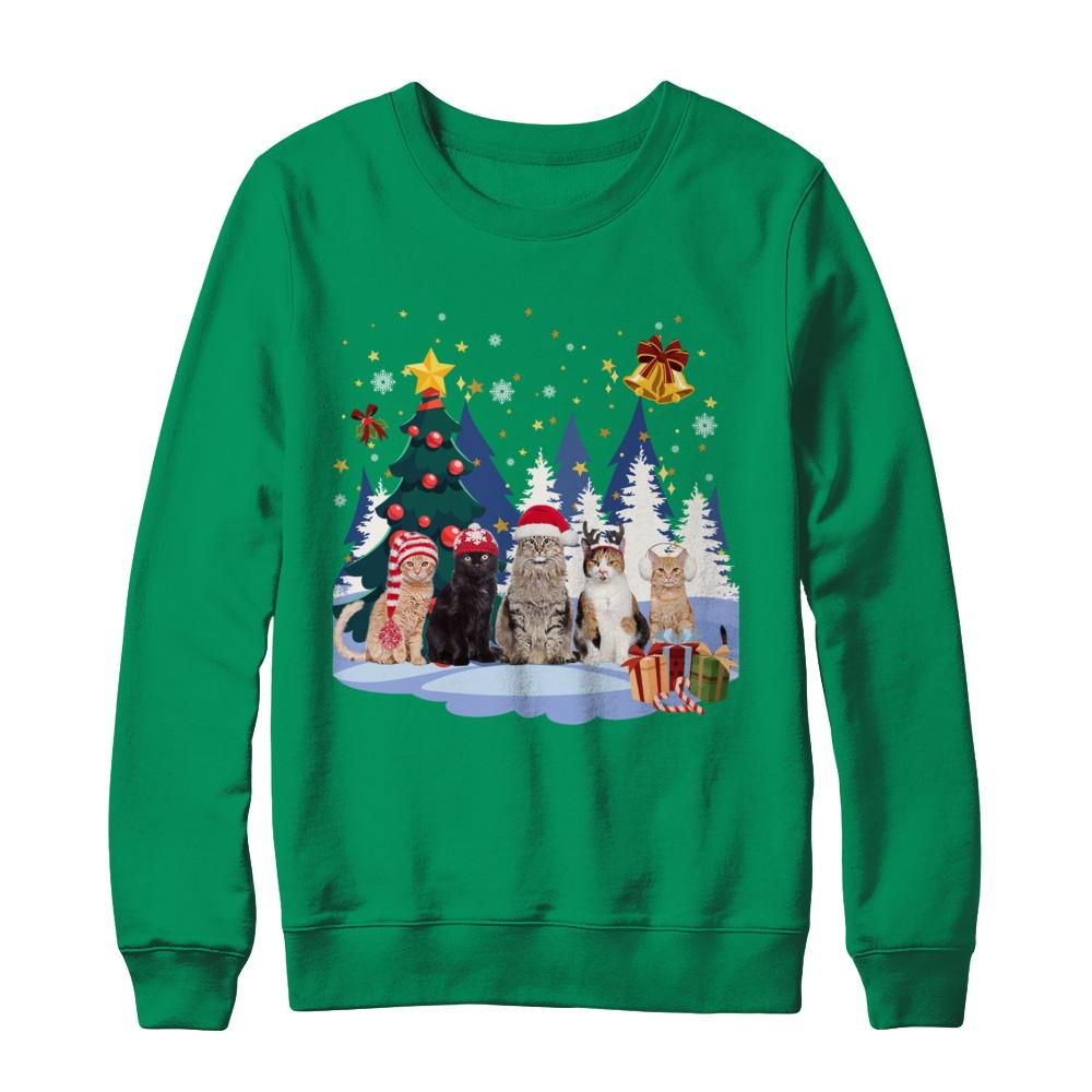 Cute Cats Claus Christmas-T-Shirt & Sweatshirt-Crewneck Sweatshirt-Irish Green