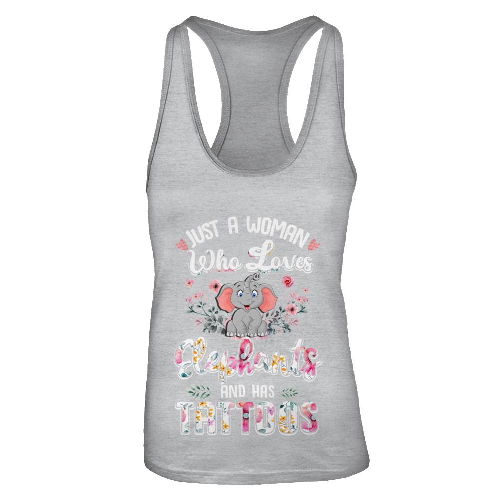 Just A Woman Who Loves Elephants And Has Tattoos-T-Shirt & Tank Top-Women's Ideal Racerback Tank-Heather Grey
