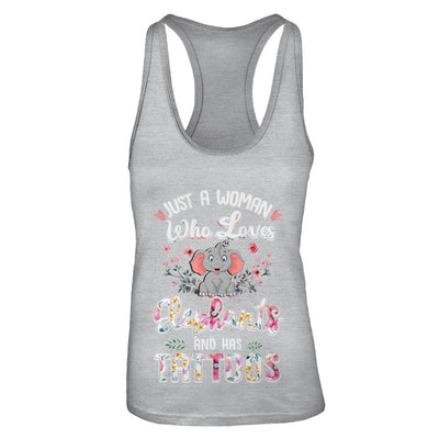 Just A Woman Who Loves Elephants And Has Tattoos-T-Shirt & Tank Top-Women's Ideal Racerback Tank-Heather Grey