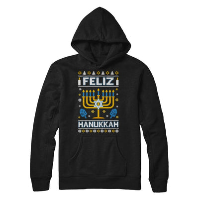Happy Hanukkah Ugly Sweater Feliz Chanukah Menorah-T-Shirt & Sweatshirt-Pullover Hoodie-Black