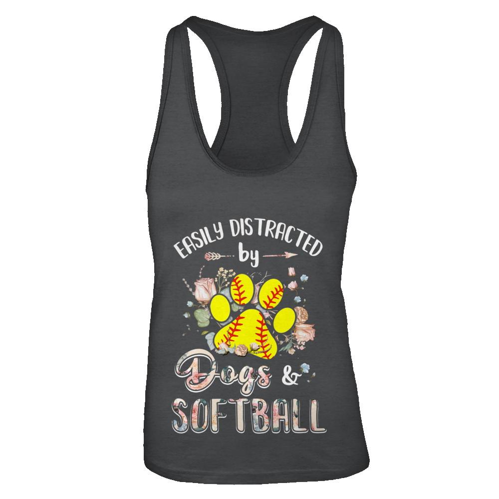 Easily Distracted By Dogs And Softball-T-Shirt & Tank Top-Women's Ideal Racerback Tank-Black