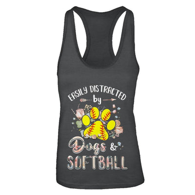Easily Distracted By Dogs And Softball-T-Shirt & Tank Top-Women's Ideal Racerback Tank-Black