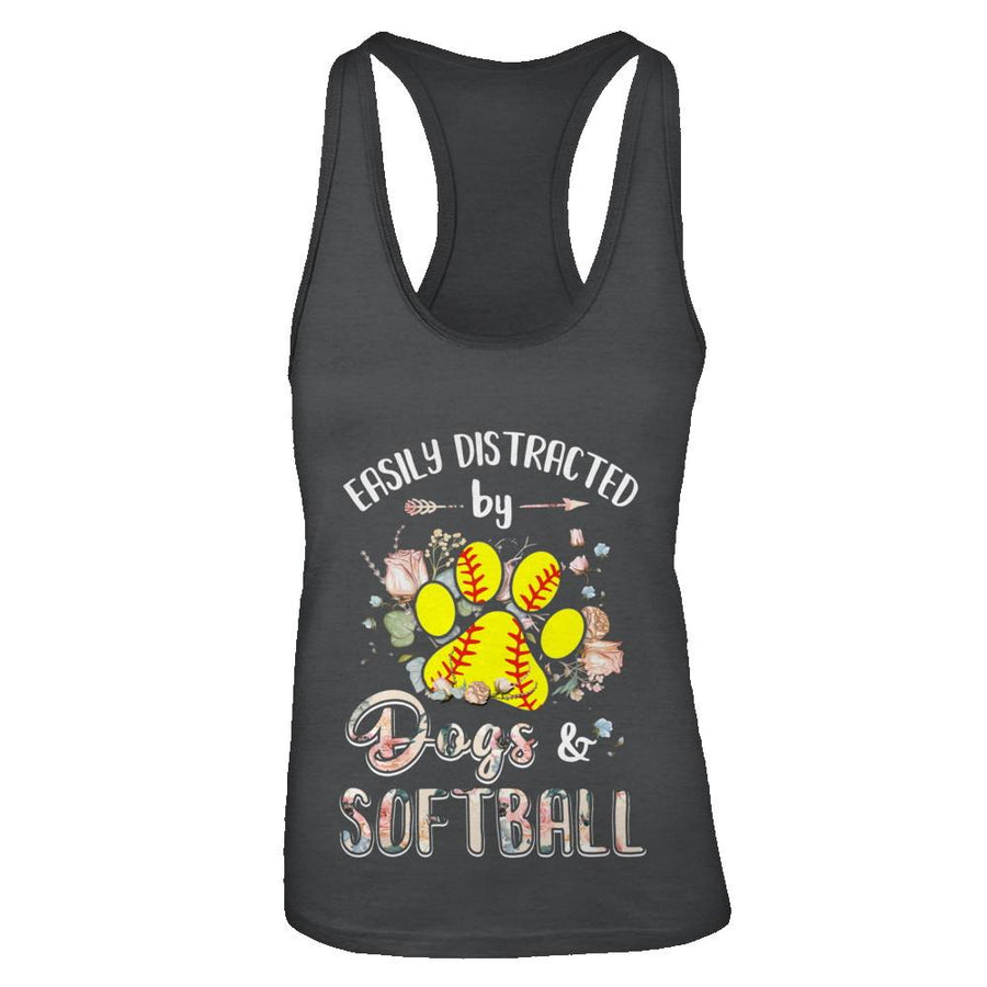 Easily Distracted By Dogs And Softball-T-Shirt & Tank Top-Women's Ideal Racerback Tank-Black