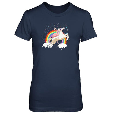 Flamingo Pink Bird Riding Unicorn-T-Shirt & Tank Top-Women's T-Shirt-Navy