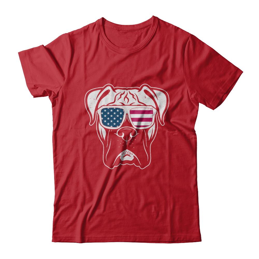 Boxer Dog American Flag Glasses 4Th Of July-T-Shirt & Hoodie-Classic T-Shirt-Red
