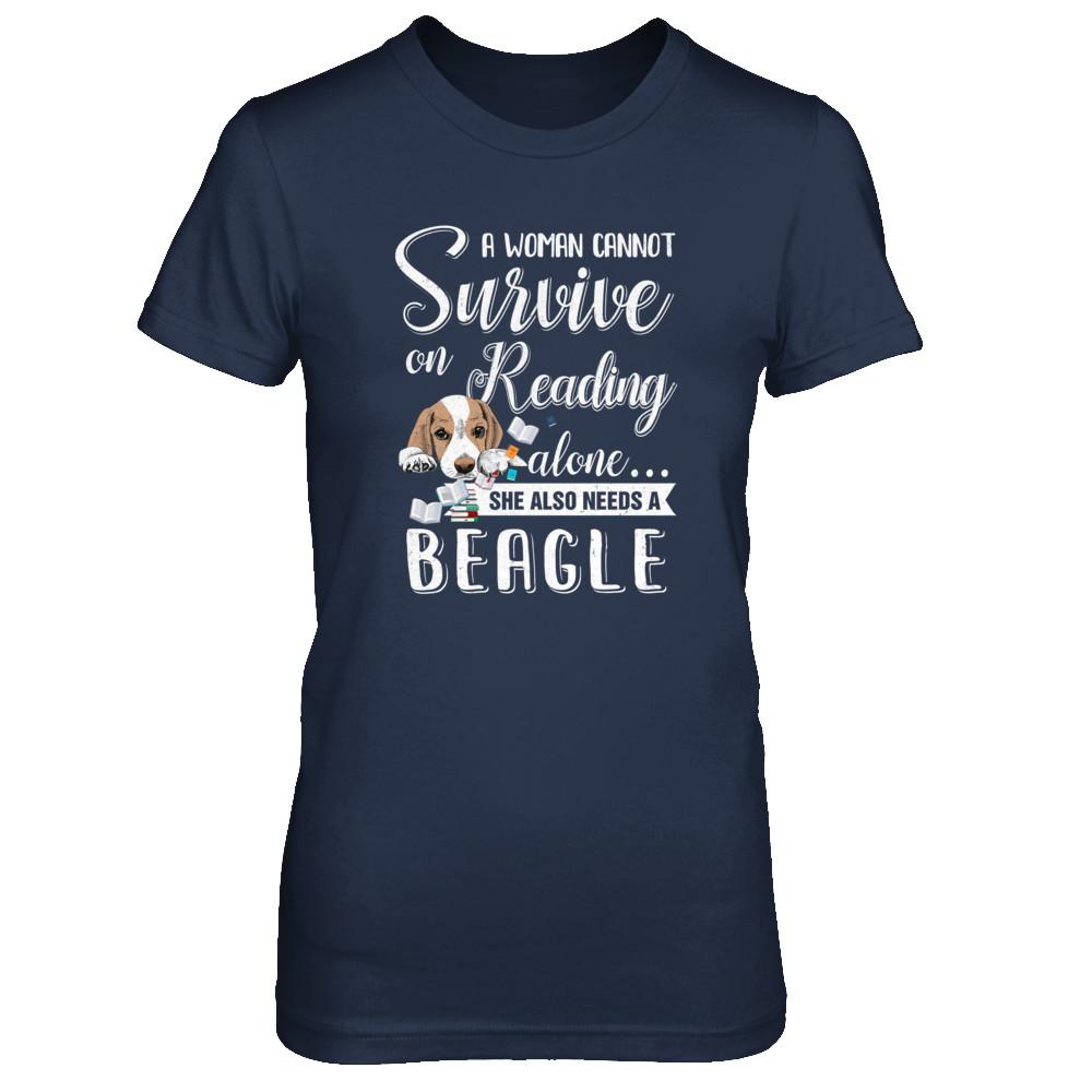 A Woman Cannot Survive On Reading Alone Beagle-T-Shirt & Tank Top-Women's T-Shirt-Navy