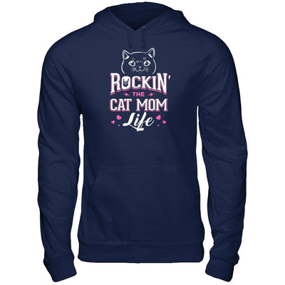 Rocking The Cat Mom Life-T-Shirt & Tank Top-Pullover Hoodie-Navy