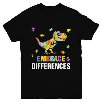 Autism Awareness Puzzle Piece Dinosaur Embrace Differences Youth-Youth Shirt-