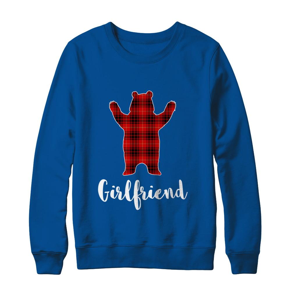 Red Girlfriend Bear Buffalo Plaid Family Christmas Pajamas-T-Shirt & Sweatshirt-Crewneck Sweatshirt-Deep Royal