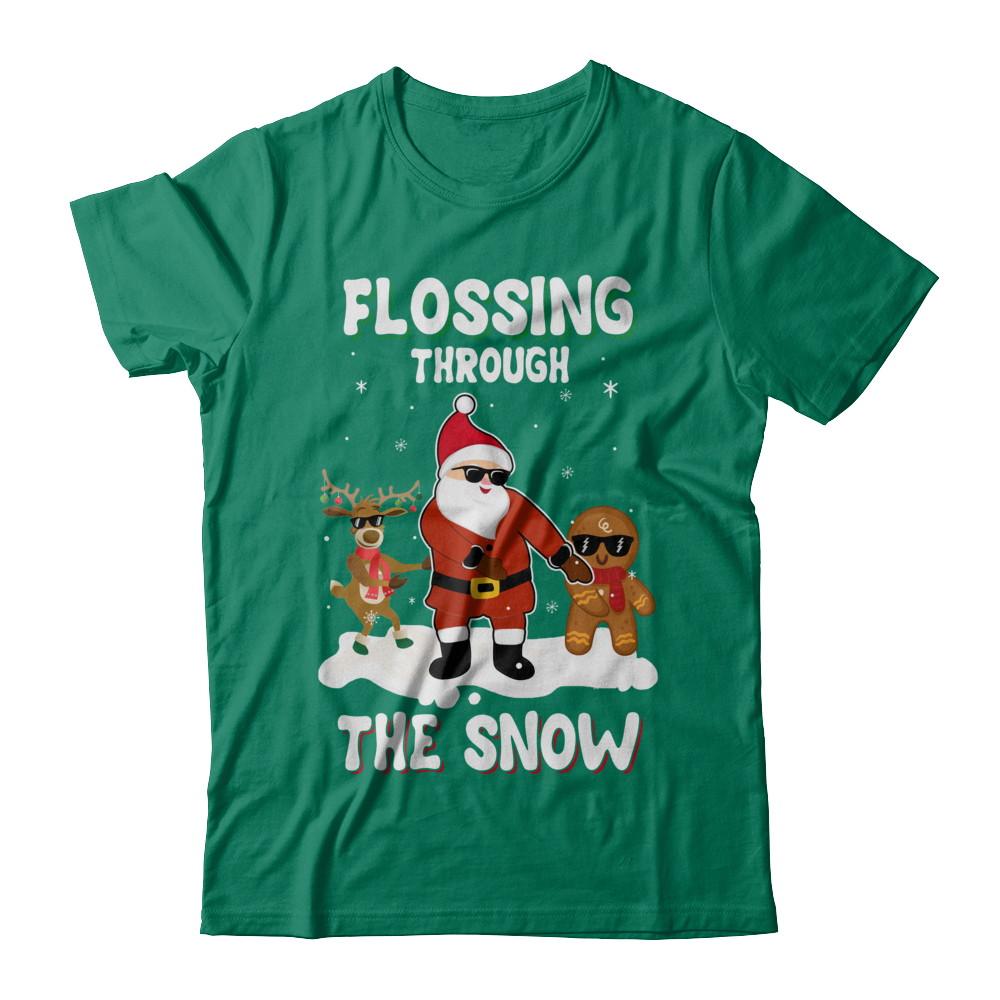 Flossing Through The Snow Santa Reindeer Gingerbread-T-Shirt & Sweatshirt-Classic T-Shirt-Kelly Green