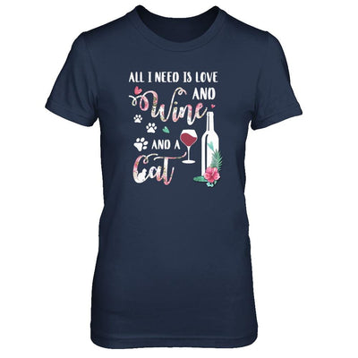 All I Need Is Love And Wine And A Cat-T-Shirt & Tank Top-Women's T-Shirt-Navy