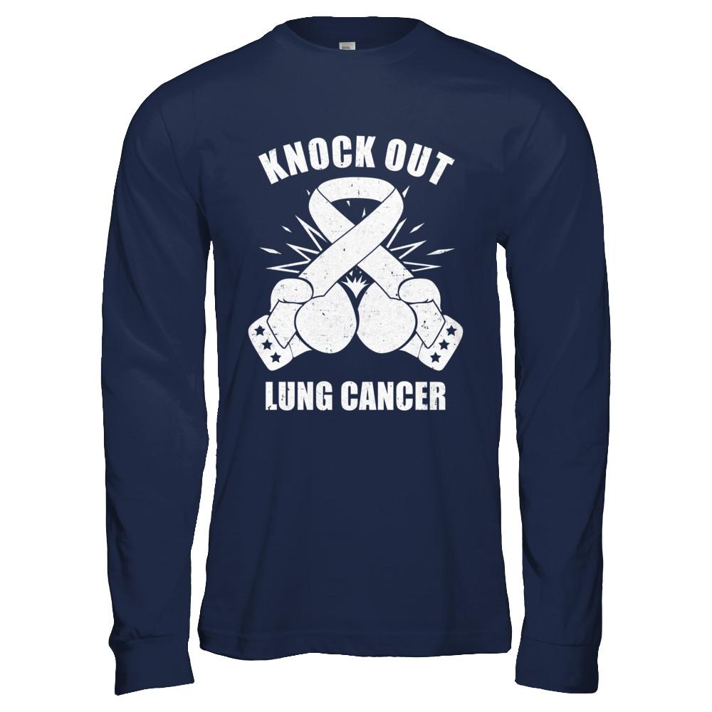 Boxing knock out Lung Cancer Awareness Support-T-Shirt & Hoodie-Long Sleeve T-Shirt-Navy