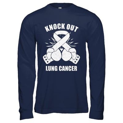 Boxing knock out Lung Cancer Awareness Support-T-Shirt & Hoodie-Long Sleeve T-Shirt-Navy