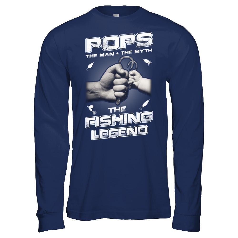 Pops The Man The Myth The Fishing Legend-T-Shirt & Hoodie-Long Sleeve T-Shirt-Navy