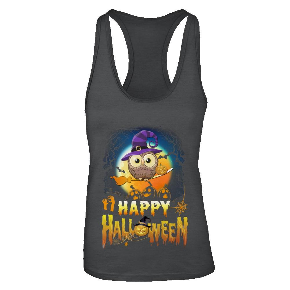 Happy Halloween Owl Witch-T-Shirt & Tank Top-Women's Ideal Racerback Tank-Black