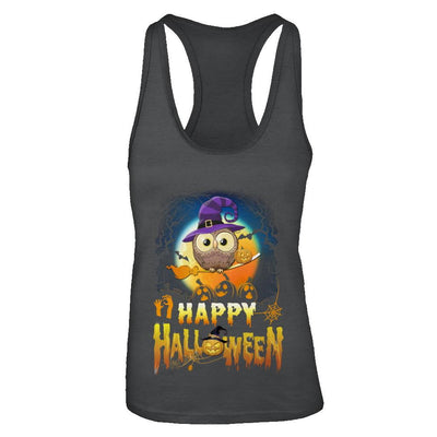 Happy Halloween Owl Witch-T-Shirt & Tank Top-Women's Ideal Racerback Tank-Black