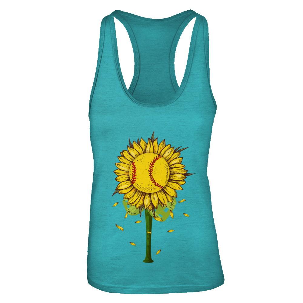 Sunflower Softball Mom Daughter Lover Gift-T-Shirt & Tank Top-Women's Ideal Racerback Tank-Tahiti Blue