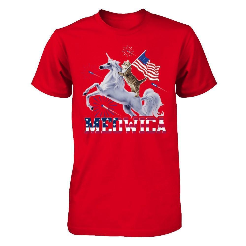 Meowica 4Th Of July Funny Cat On Unicorn Independence-T-Shirt & Hoodie-Premium T-Shirt-Red