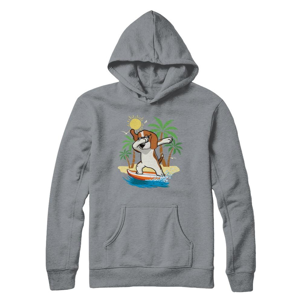 Summer Vacation Dabbing Beagle Surfing Surfboard Gift-T-Shirt & Hoodie-Pullover Hoodie-Light Steel