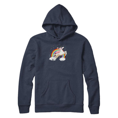 Flamingo Pink Bird Riding Unicorn-T-Shirt & Tank Top-Pullover Hoodie-Navy