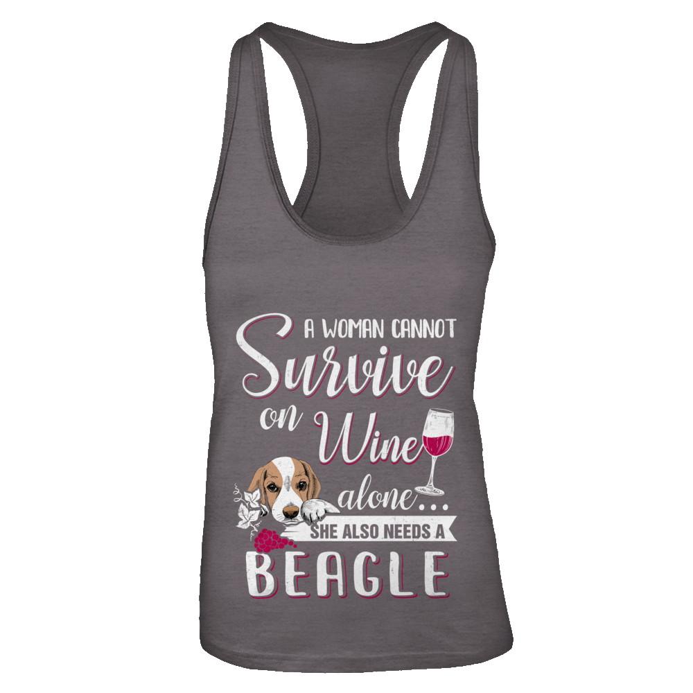 A Woman Can't Survive On Wine Alone Beagle Dog-T-Shirt & Tank Top-Women's Ideal Racerback Tank-Dark Grey