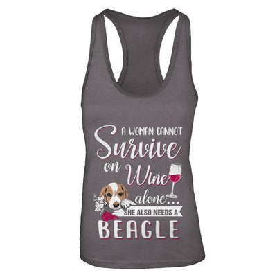 A Woman Can't Survive On Wine Alone Beagle Dog-T-Shirt & Tank Top-Women's Ideal Racerback Tank-Dark Grey