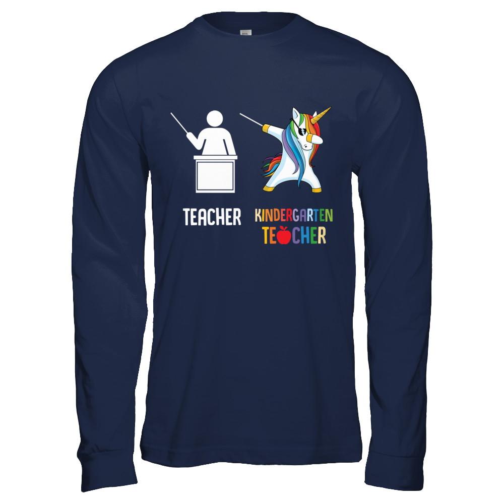 Dabbing Unicorn Kindergarten Teacher Funny Gifts Dab-T-Shirt & Hoodie-Long Sleeve T-Shirt-Navy