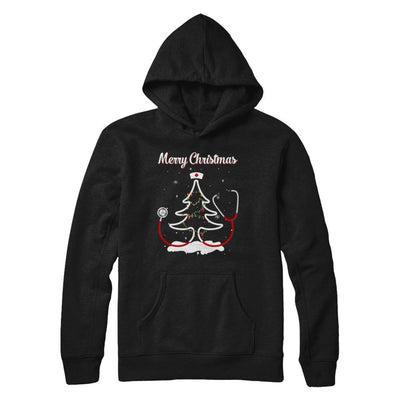 Merry Christmas Stethoscope Nurse Christmas Tree Xmas-T-Shirt & Sweatshirt-Pullover Hoodie-Black