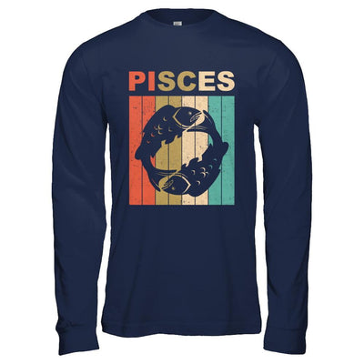 Vintage Pisces Zodiac February March Birthday Gift-T-Shirt & Hoodie-Long Sleeve T-Shirt-Navy