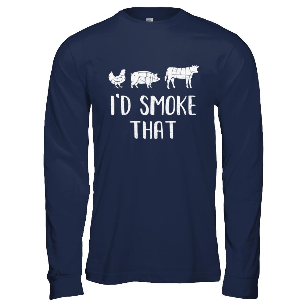 I'd Smoke That Fun BBQ Barbecue Smoker Chef-T-Shirt & Hoodie-Long Sleeve T-Shirt-Navy