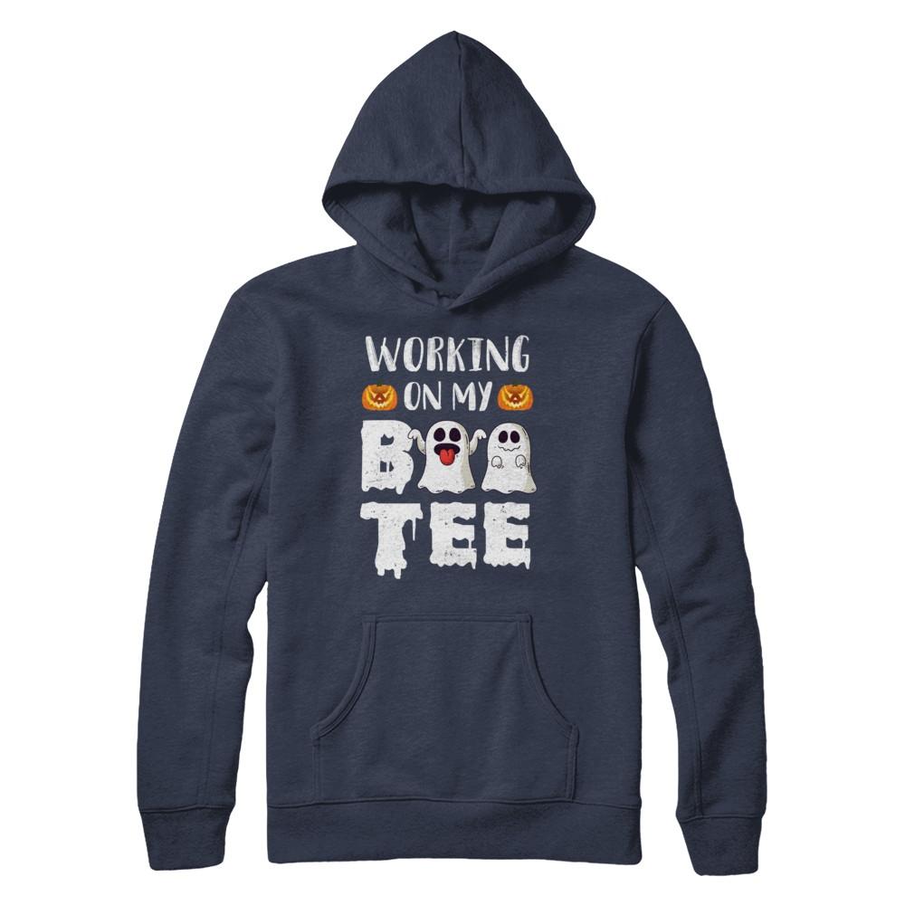 Working On My Boo Tee Funny Ghost Halloween-T-Shirt & Hoodie-Pullover Hoodie-Navy